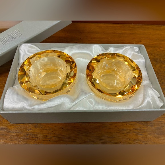 Vintage Oleg Cassini Amber Crystal Votives Set of 2 - Picture 1 of 7
